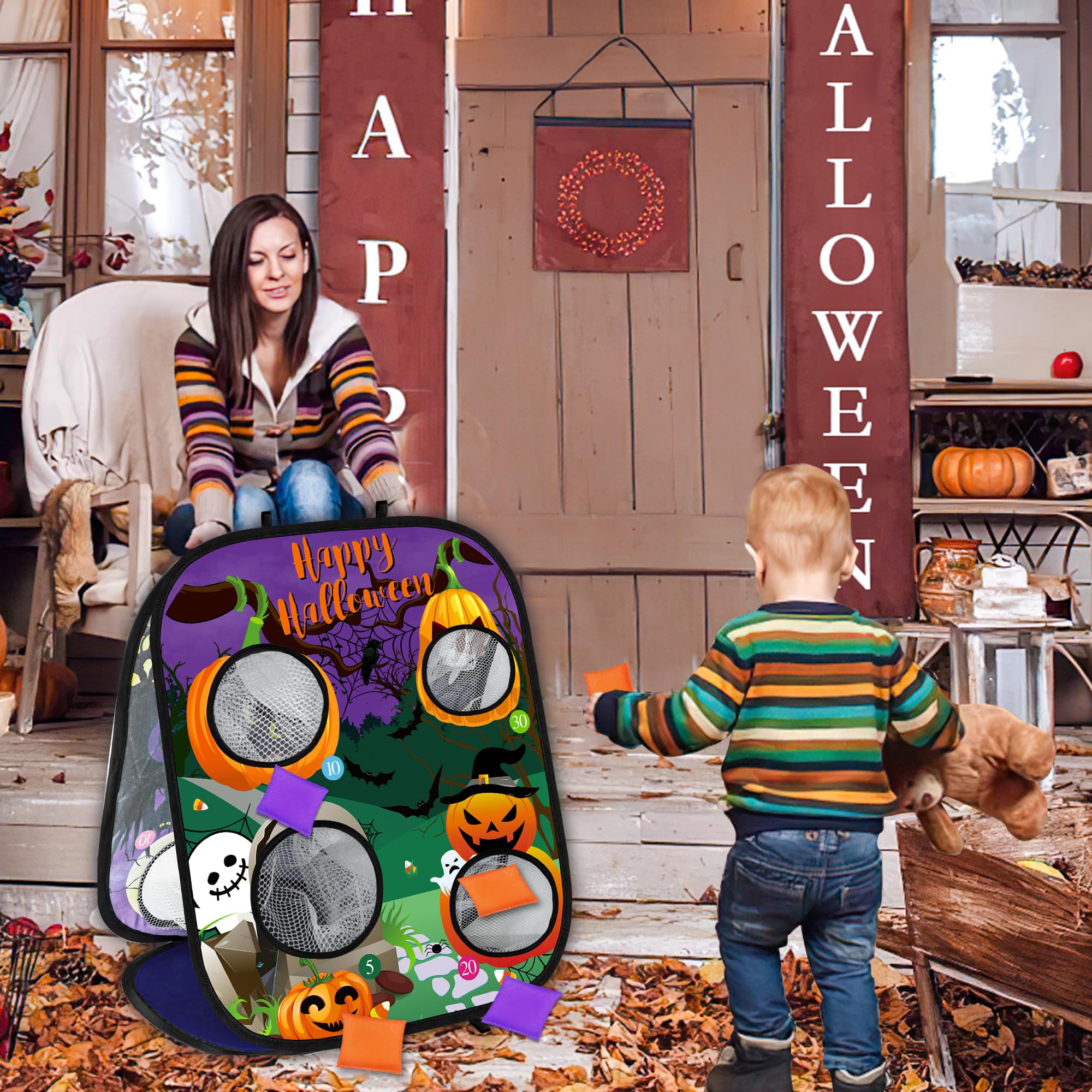Halloween Games for Kids Party, Ghost Pumpkin Bean Bag Toss Games Halloween Party Games Favors Carnival Games for Adults Kids School Classroom Fall Festival Games Outdoor Indoor Trunk or Treat Gifts