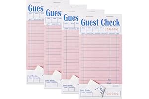 ZPARIK 4 Pack Pink Guest Checks Books for Servers Server Note Pads, Waiter Checkbook, Waitress Notepad for Restaurants, Paper Checks 50 Sheets/Pack, 200 Total Tickets