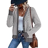 Dokotoo Women's 2026 Fashion Casual Open Front Long Sleeve Chunky Knit Striped Cardigans Sweaters Outerwear Coats