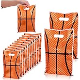 DOPENSPI 50PCS Basketball Gift Bags with Handle, 9.8x6.7in Plastic Basketball Goodie Bags Basketballs Party Favor Bag Basketballs Themed Parties Supplies for Birthday Sport Theme Party Decorations
