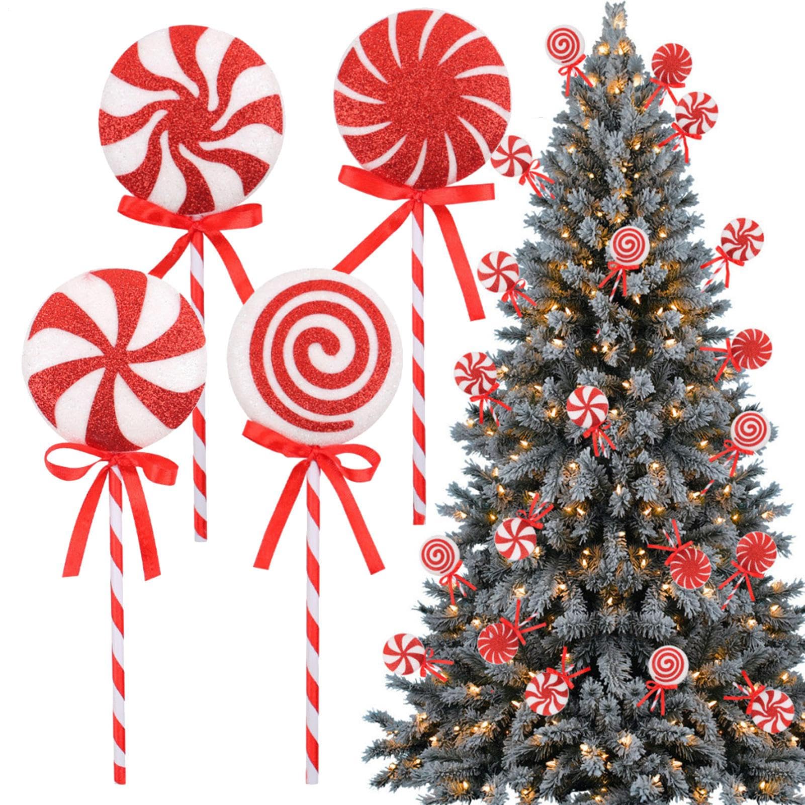 Lollipop Christmas Ornament Set, Christmas Tree Lollipop Decoration - 4 Large Candy Lollipop Classic Ornaments for Tree, Winter Holiday Scene Props Foam Lollipop Decoration for Dining Room