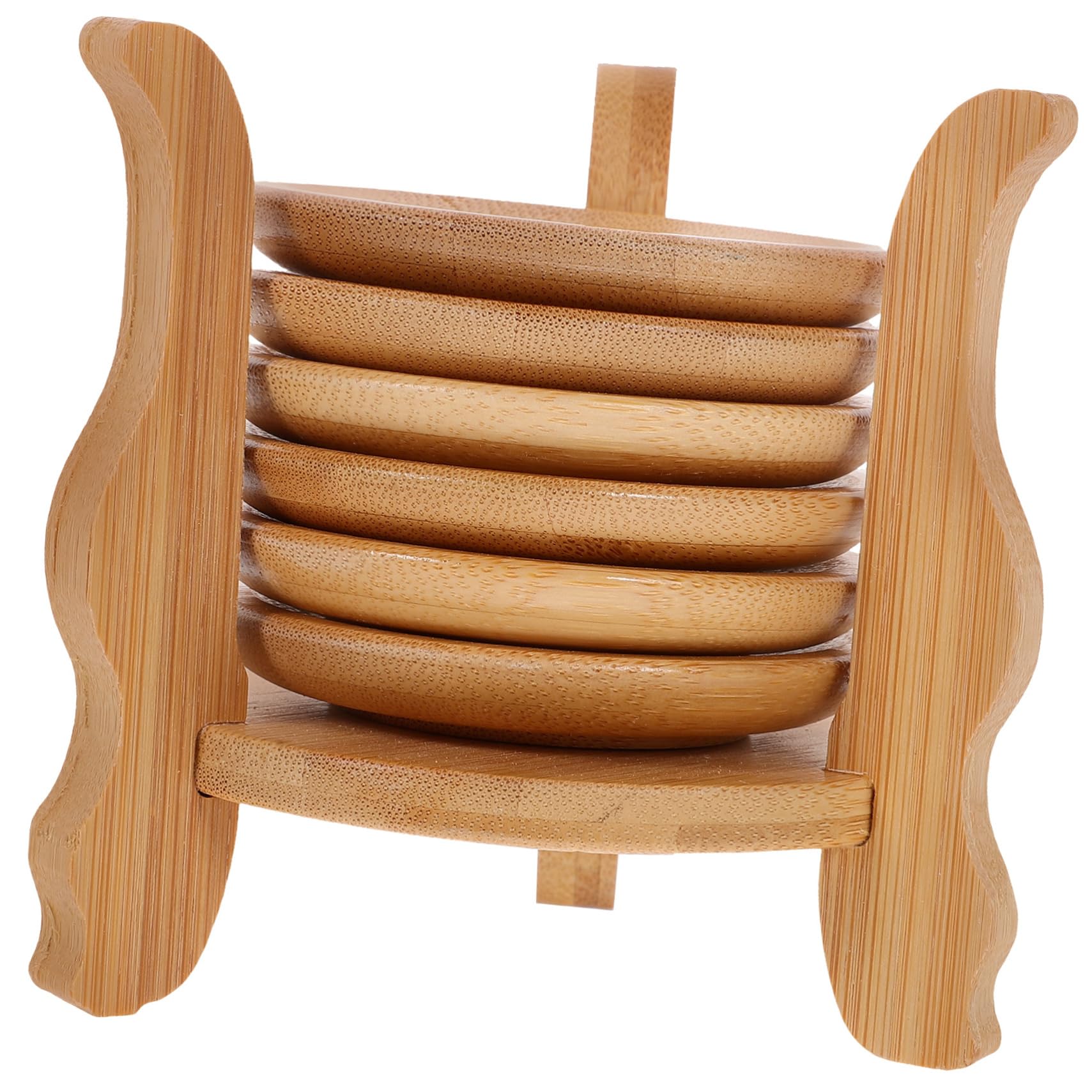 1Set Bamboo Coasters with Holder Round Coasters for Drinks Coffee Tea Stylish Chinese Design Protective Table Accessories for Home and Kitchen