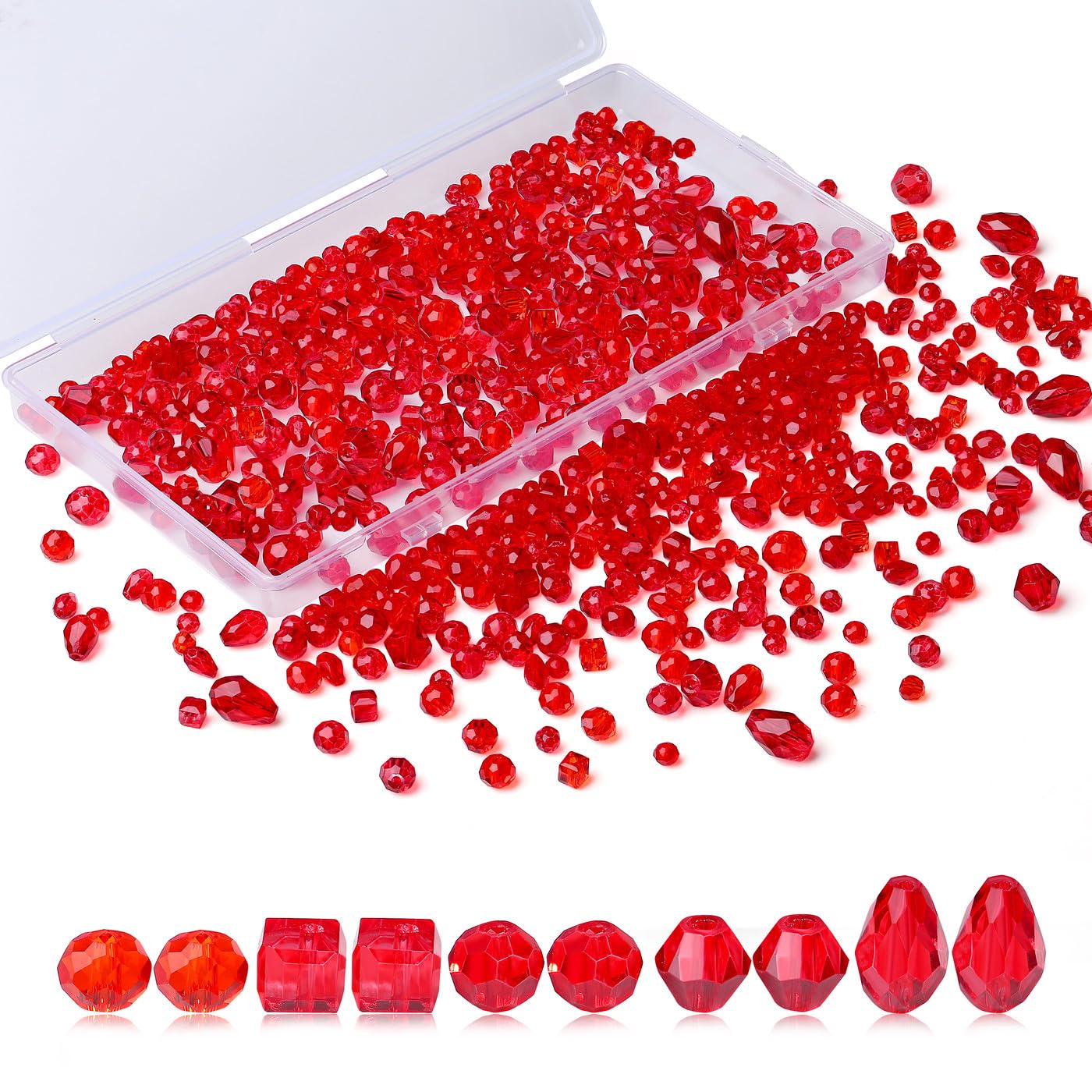 XIANNVXI 800pcs Faceted Red Beads 4/6/8mm Red Glass Beads for Crafting for Jewellery Making