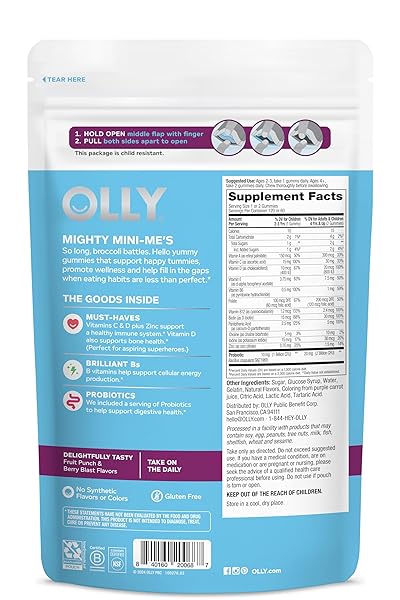 OLLY KIDS MULTIVITAMIN & PROBIOTIC GUMMY, DIGESTIVE SUPPORT, VITAMINS A, D, C, E, B, ZINC, CHEWABLE SUPPLEMENT, BERRY FLAVOR, 60 DAY SUPPLY – 120 COUNT