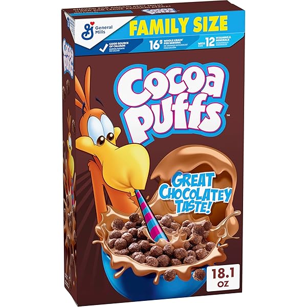 COCOA PUFFS, CHOCOLATEY BREAKFAST CEREAL, MADE WITH WHOLE GRAIN, FAMILY SIZE, 18.1 OZ