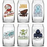 JoyJolt Star Wars Retro Vintage Collection 16.9oz Glass Tumblers - Featuring Darth Vader, R2D2, Yoda, Chewbacca, Red Leader, Jawa - Original Trilogy Drinkware, Set of 6 with Glass Straws