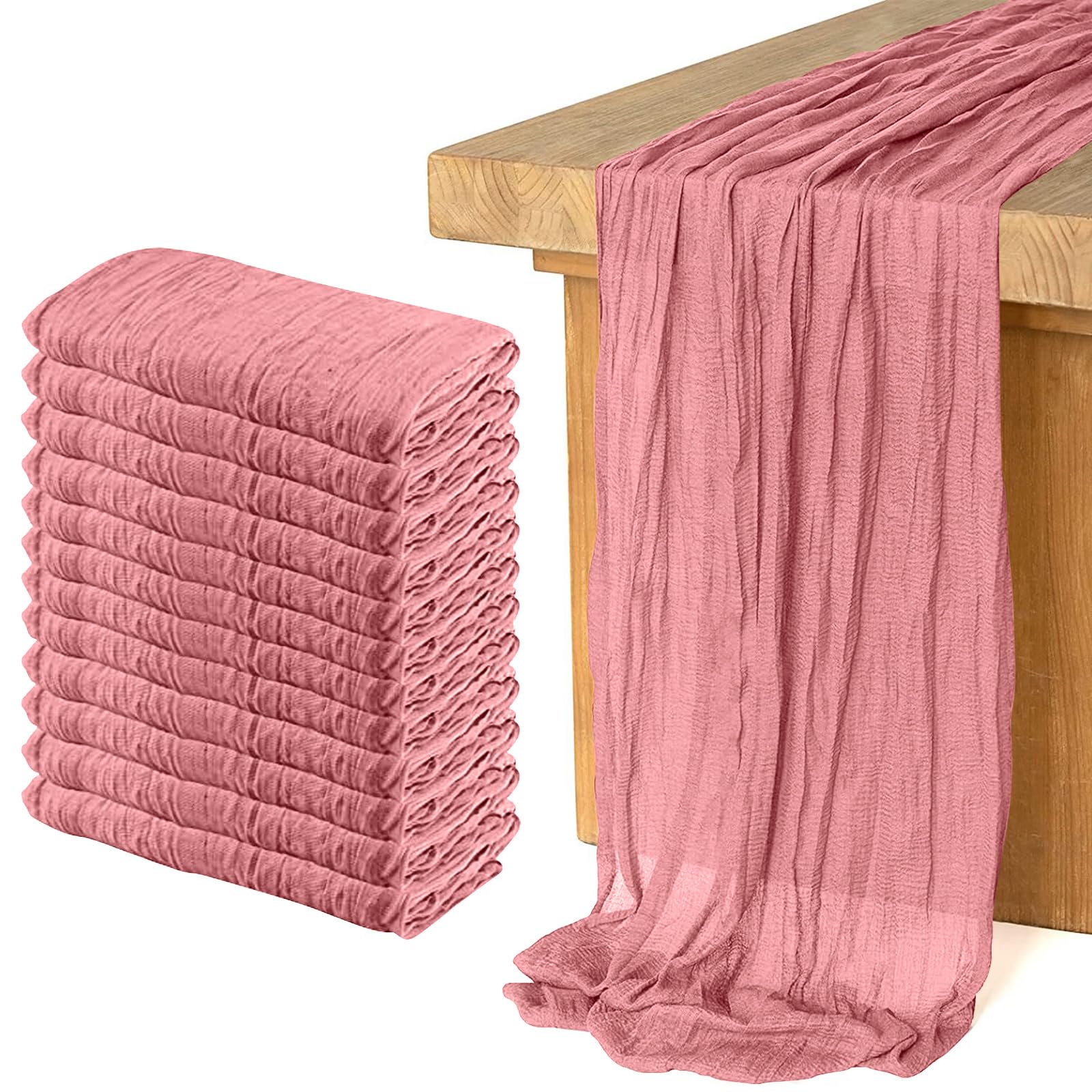 Photo 1 of 12 Pack Cheesecloth Table Runner, Runner Gauze Boho Wedding Decor Romantic Table Runner for Wedding Birthday Party(35" x 118")(Pink)