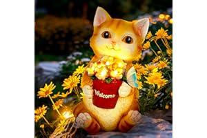 Solar Garden Decor Flower Pot Cat Statues Outdoor,Decorations for Patio, Balcony, Backyard, Lawn Ornaments - Cat Statue with 