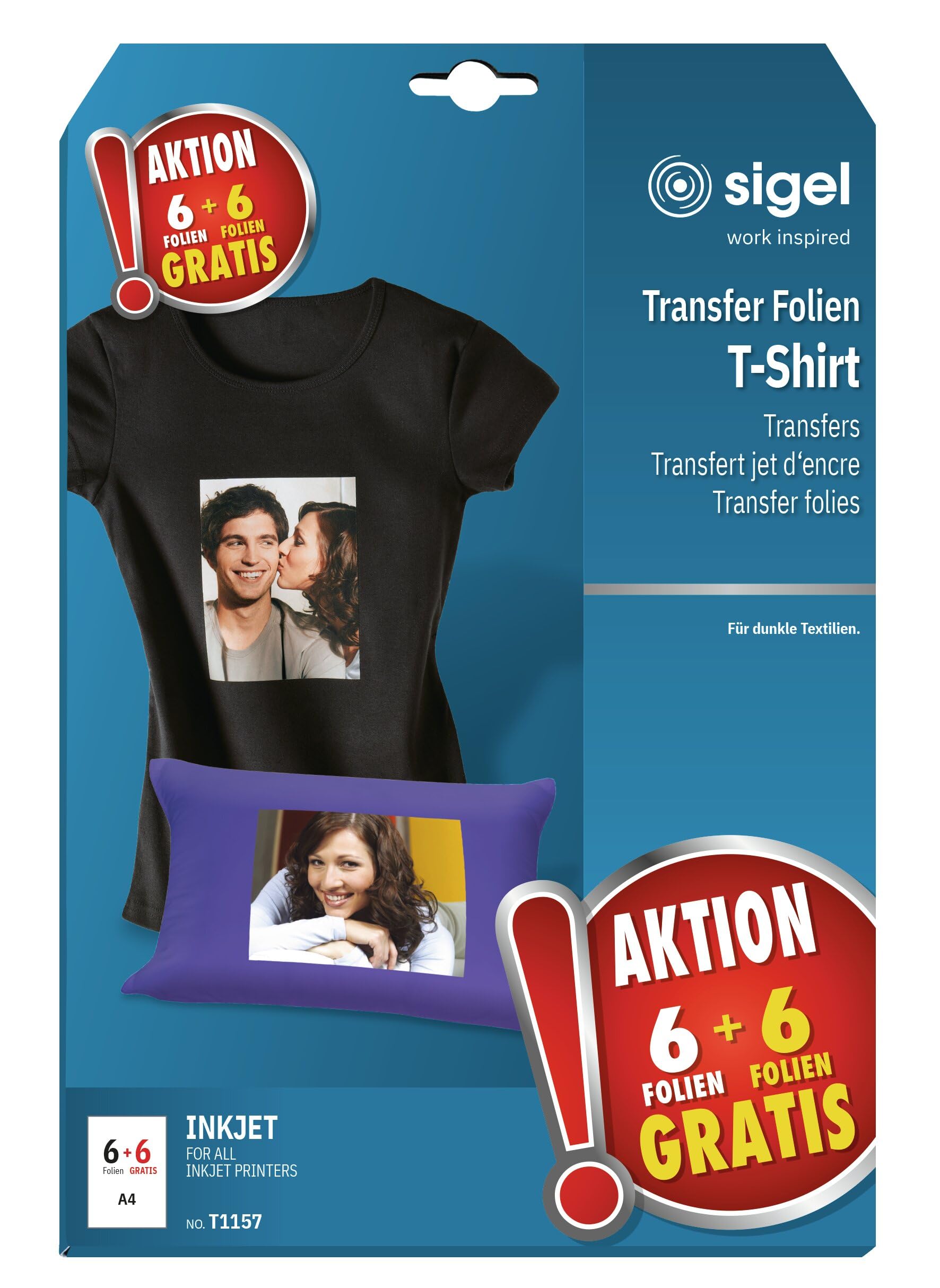 SIGEL T1157 Inkjet T-Shirt Transfer for Dark Textile, A4, 12 sheets
