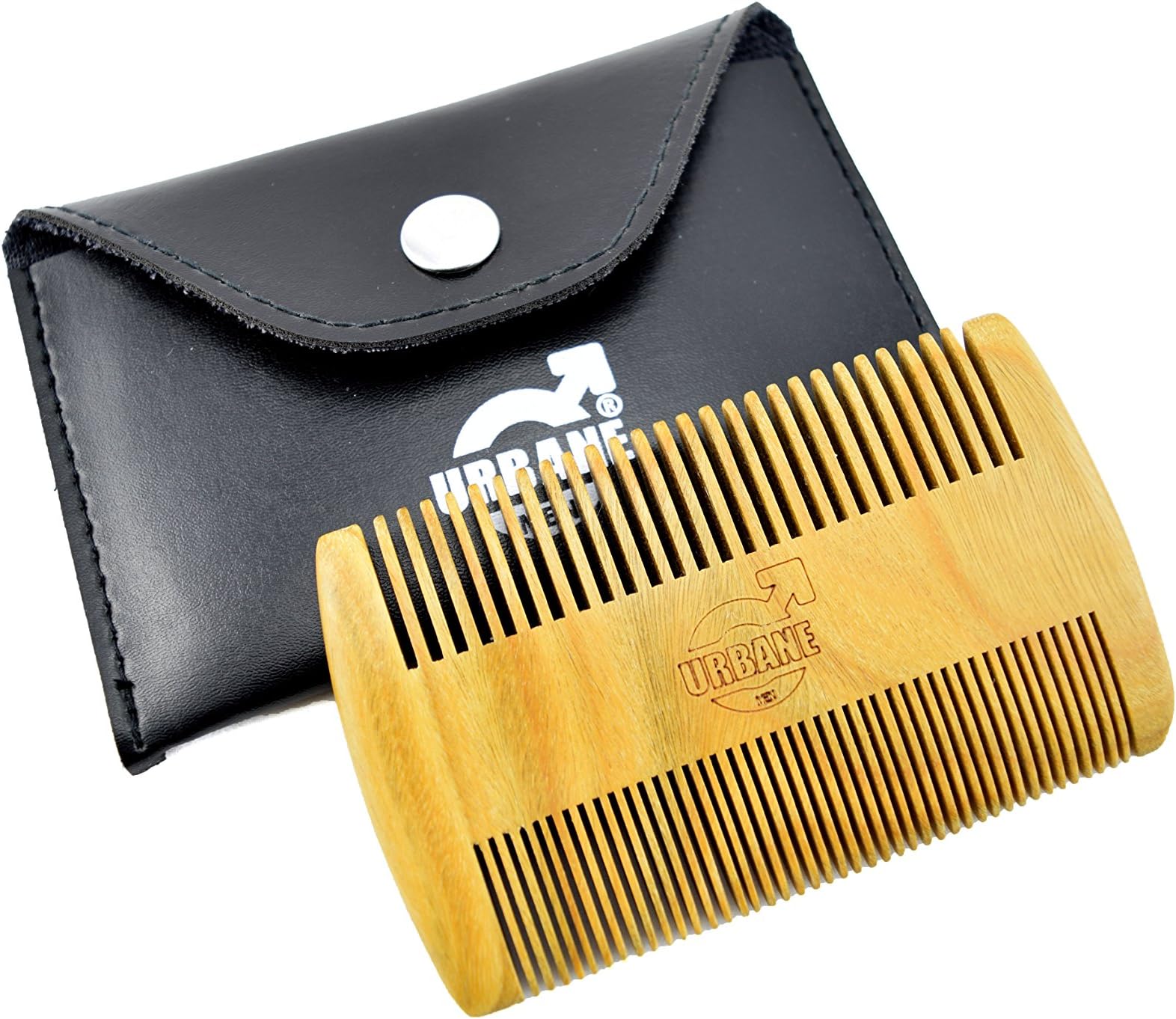 Urbane Men Double Sided Indian Rose Wood Beard Comb - Anti-Static & Pull Free - Free Case