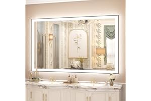 SMIROR Black LED Bathroom Mirror 60x36, Lighted Vanity Mirrors with Lights, Dimmable, Anti-Fog, Memory, Shatterproof (Real Front Lights + Backlit)