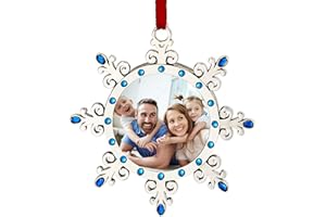 Joiedomi Christmas Photo Ornament, Snowflake Tree Decoration Photo Frame Family Ornaments with Blue Gems for Christmas Decorations, House warmings