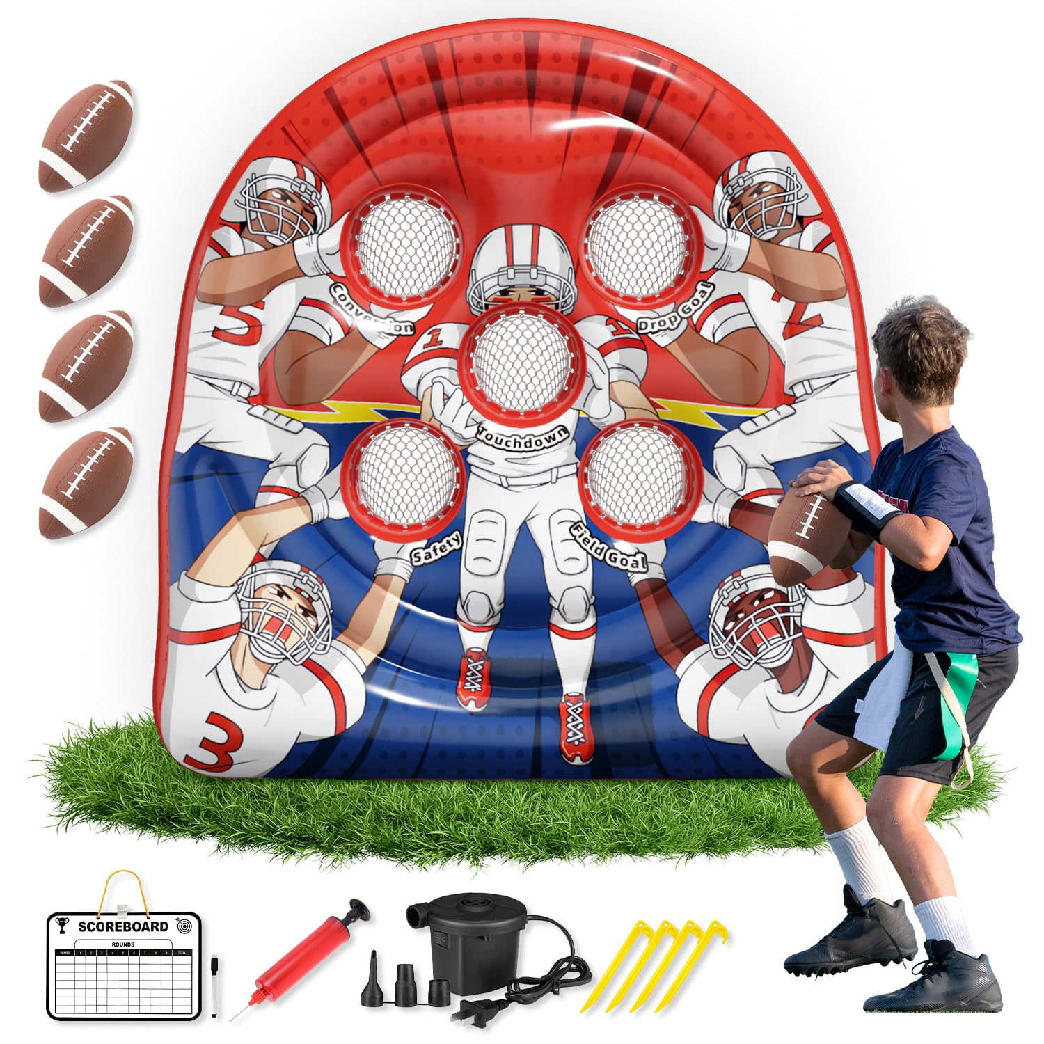 Photo 1 of Football Target Toss Game - Inflatable Football Throwing Target Toy - Carnival Party Games Outdoor Yard Game for Kids and Adults