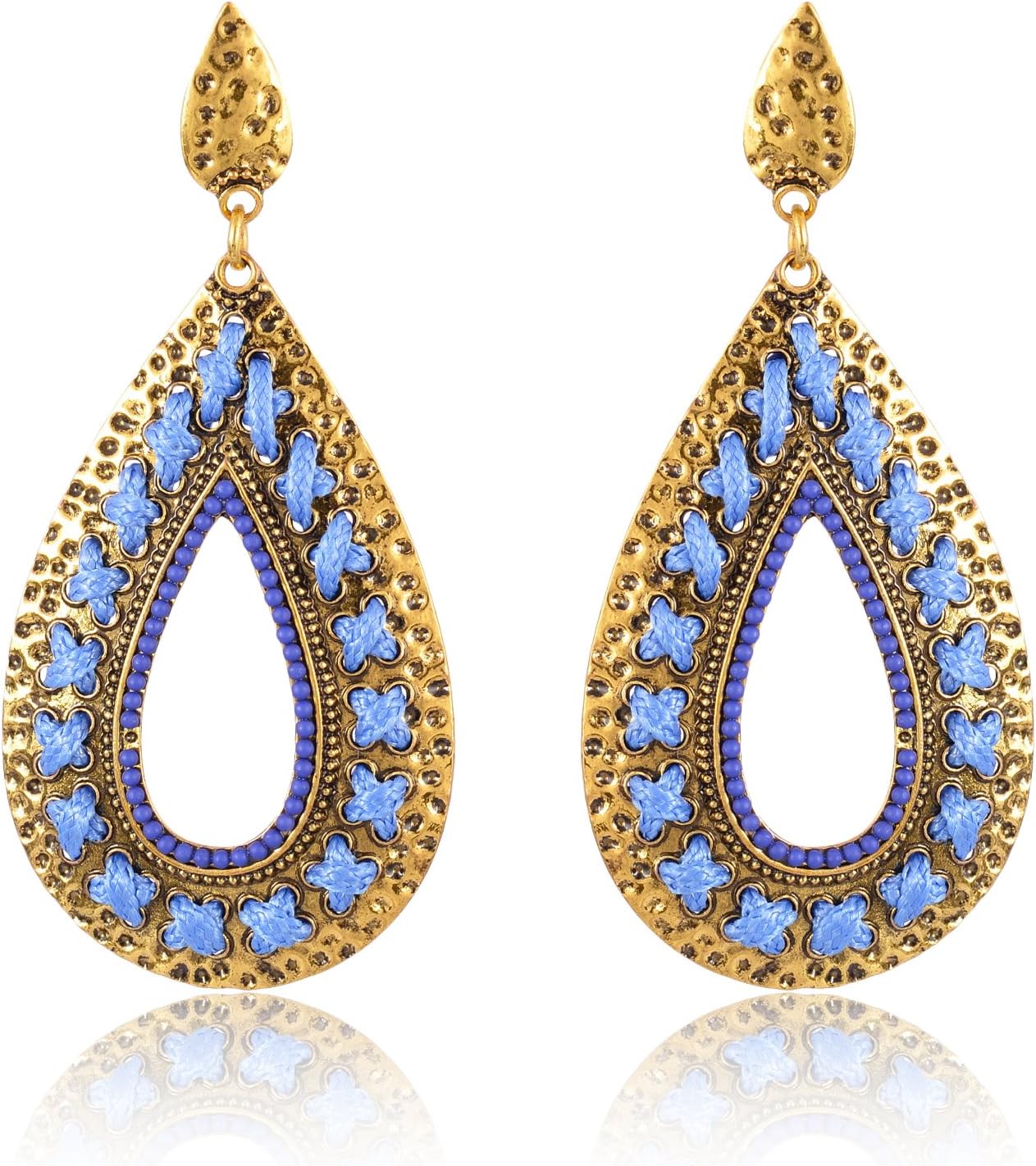 YEYAVO Blue & Gold Alloy Dangle & Drop Earrings for Women (ER 256 A)