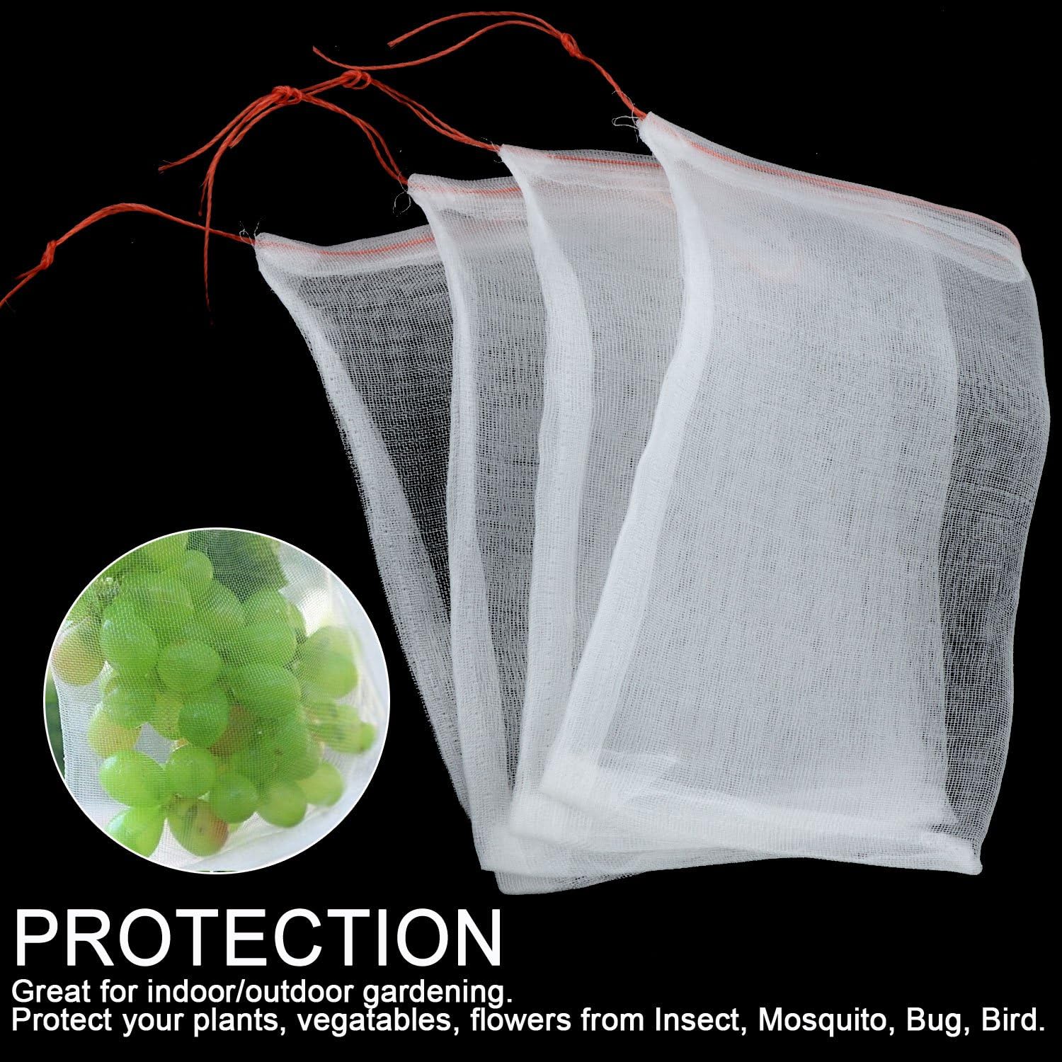 JYCRA Garden Protect Bag, 6"x10" Nylon Netting Bag Insects Mosquito Bug Net Barrier Bag with Drawstring for Protecting Your Plant Fruits Flower size 20Pack (White) - Image 3