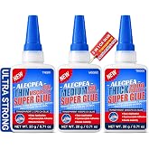 ALECPEA Thin Medium Thick CA Glue, Cyanoacrylate Adhesive, 60g | 3 Viscosities (2/150/2000 CPS) for Woodworking, Crafts &amp; Models, Bonds Wood, Metal, Plastic, Ceramic, Leather, Sets in 3-60s