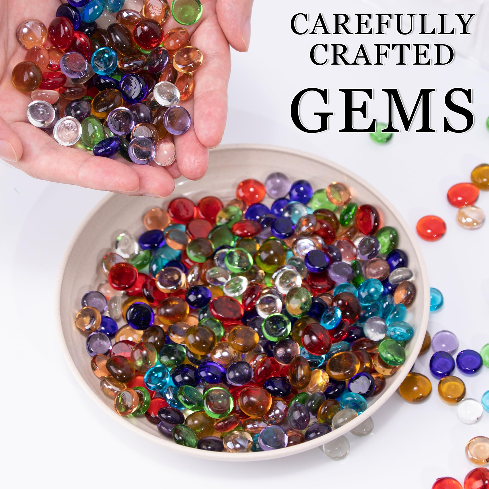 50PCS Mini Glass Gems,Mixed Colour Mancala Stones Flat Bottom Marble Beads for Home Decorative Art Craft Vase Filler(0.5