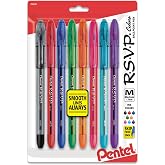 Pentel RSVP Ballpoint Pen, (1.0mm), Medium Line, Assorted Ink, Pack of 8 (BK91CRBP8M)