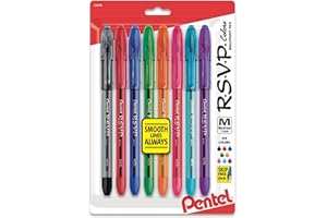 Pentel RSVP Ballpoint Pen, (1.0mm), Medium Line, Assorted Ink, Pack of 8 (BK91CRBP8M)
