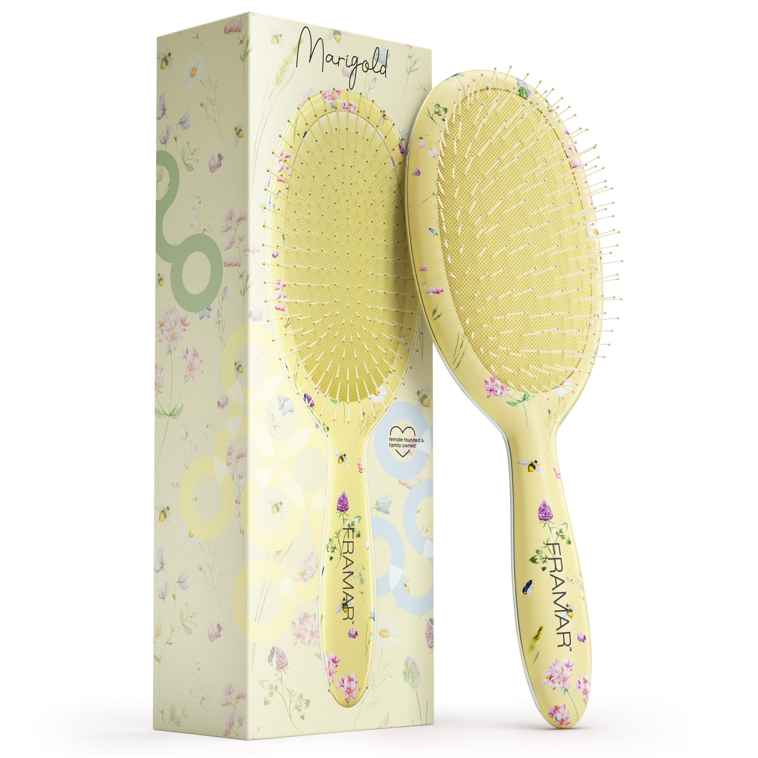 FRAMAR Wet Hair Brush Women – Detangle Hair Brush, Hairbrushes For Women, Hairbrush, Hair Brushes, Effortlessly Detangles and Saves Time – Yellow Flowers