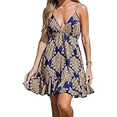 CUPSHE Women's V Neck Sleeveless Geo Print Flounce Short Dress Adjustable Cami Mini Dress
