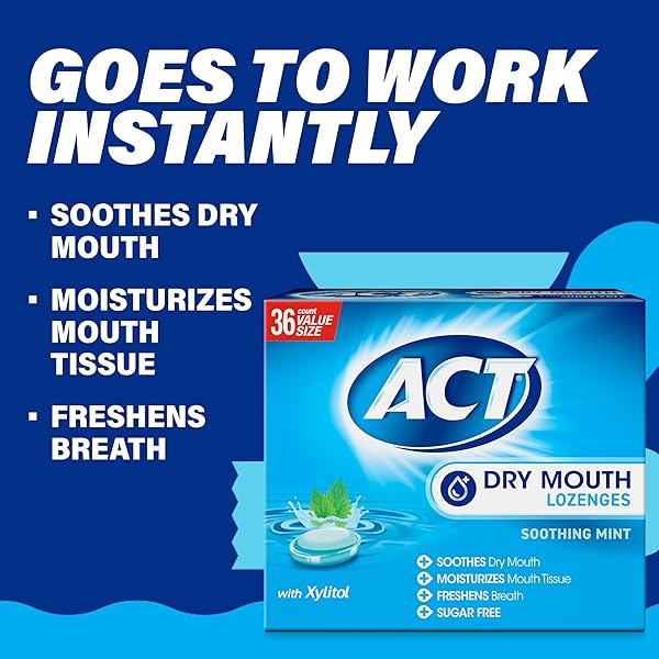 ACT DRY MOUTH LOZENGES WITH XYLITOL, SOOTHING MINT, 36 LOZENGES