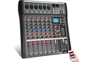 BEENDOU 6-Channel Wireless Audio Mixer,Professional DJ Equipment, Console with Bluetooth USB, DJ Mixer with Effects, Sound Board with 48V Power, RCA Input/Output for Professional and Beginners (6-Channel)