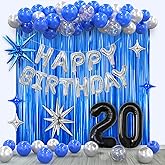 20th Birthday Party Decorations for Boys Men, Navy Blue Silver Black Happy 20 Birthday Decorations Set with Backdrop Banner 20 Number Balloons for Him 20 years old
