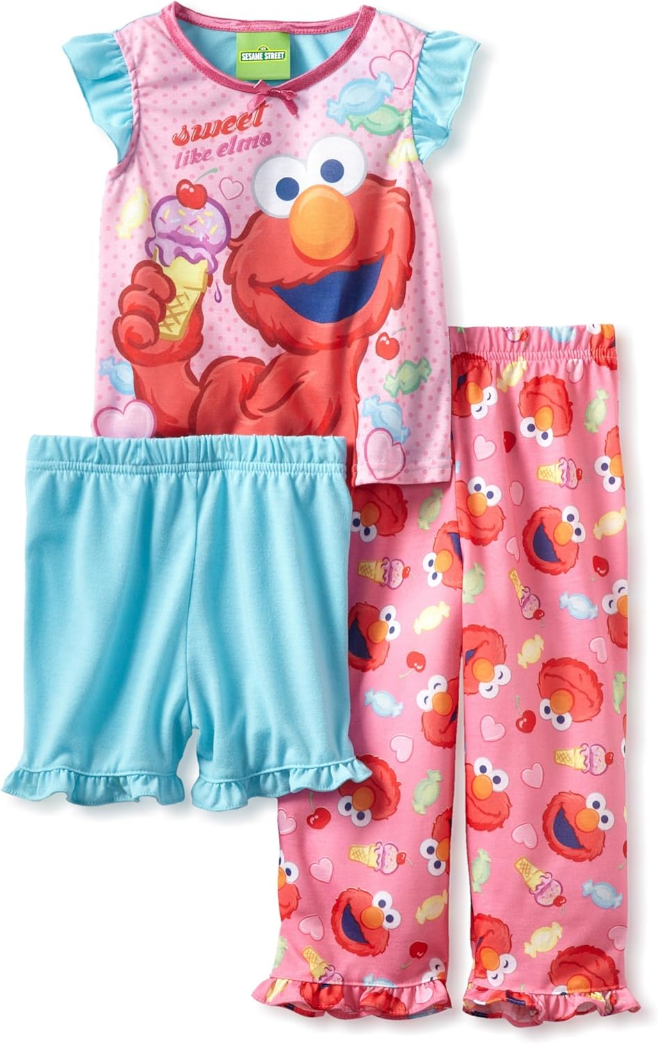 Elmo Girl's 3Piece Pajama Set Clothing