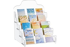 Menkxi 4 Tier Greeting Card Display Stand 12 x 10 x 14 Inch Clear Acrylic Sticker Organizer Rack for Vendors Counter Retail Stores Postcard