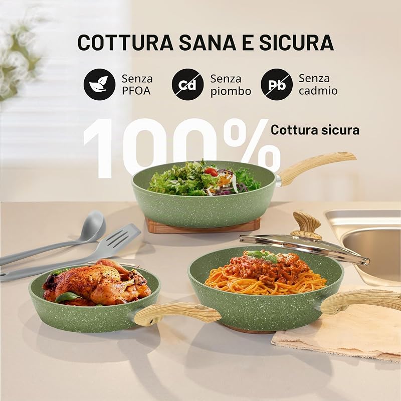 Set di Pentole e Padelle con Coperchio, 12 pezzi,Verde
