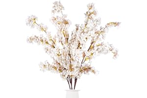 Sggvecsy Artificial Cherry Blossom Branches Faux Cherry Flowers 39 Inch Peach Branches Silk Tall Stems for Home Wedding Table Vase Decor (4 Pcs, Ivory)