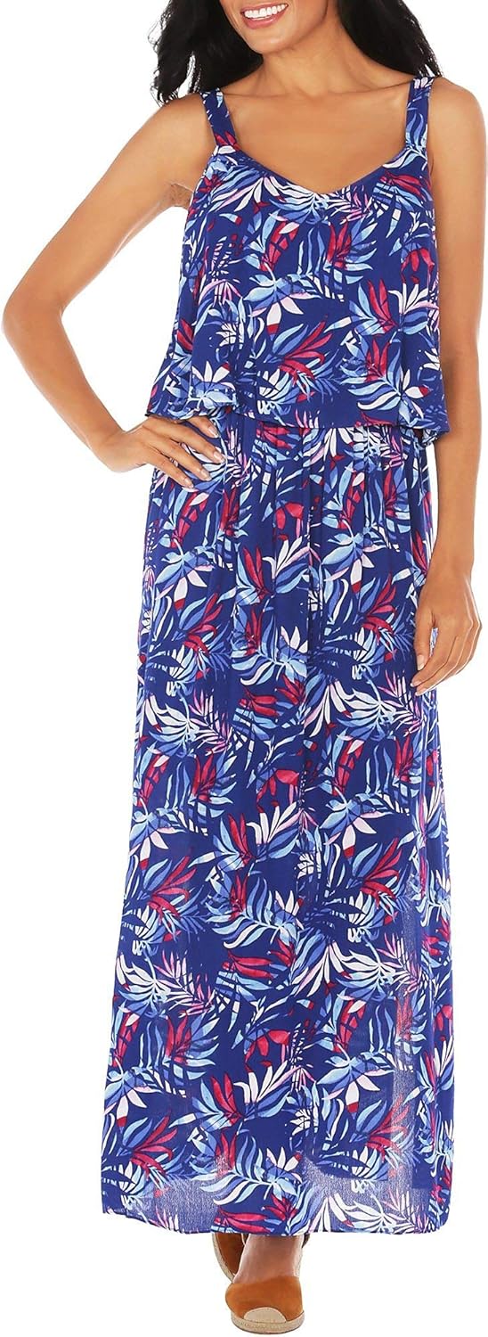 Dressbarn Vestido de mujer con botones frontales, Azul / Patchwork, S