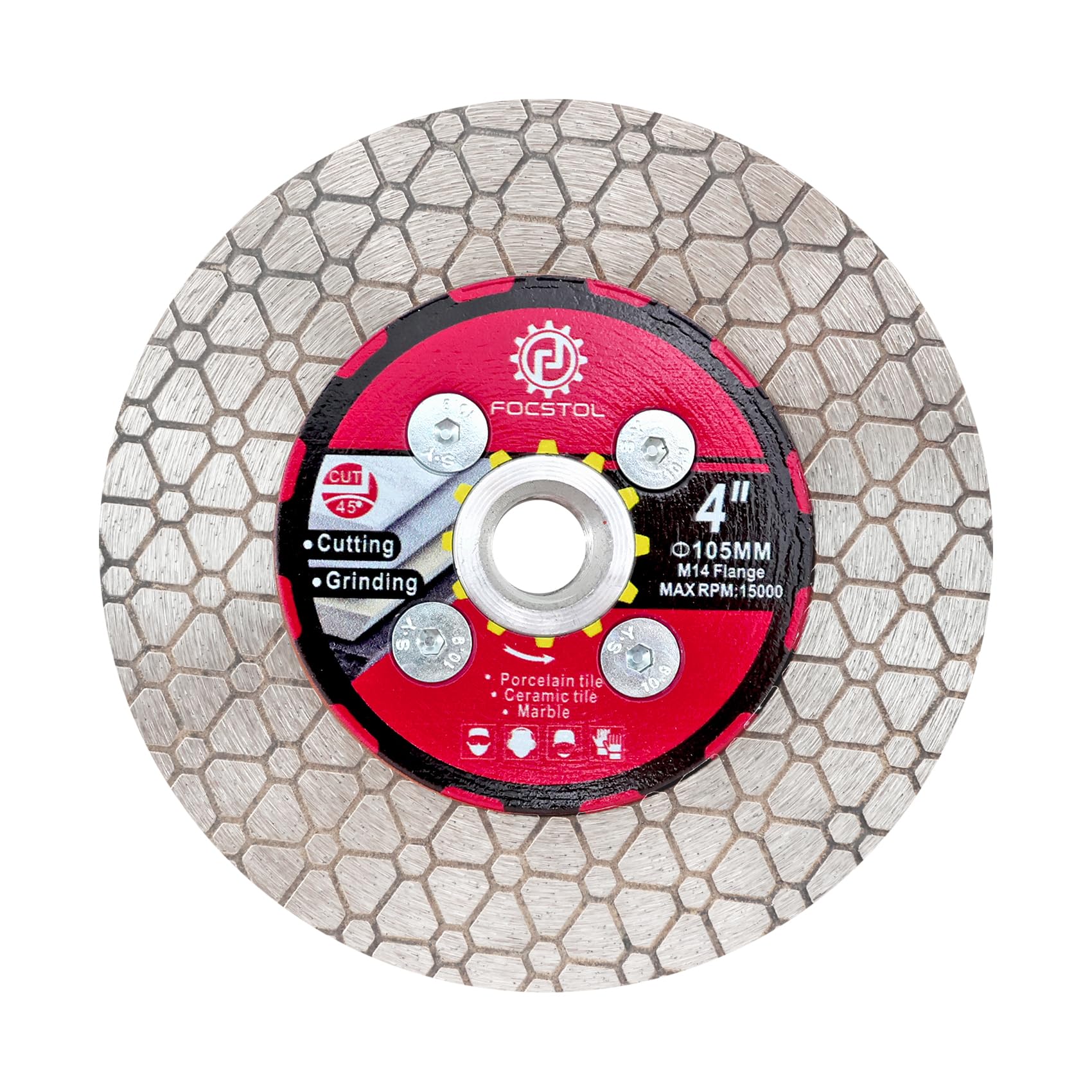 FOCSTOL Diamond Tile Saw Blade - 105mm Double Side Cutting Grinding Disc Wheel with M14 Flange for Porcelain Ceramic Tile Marble Artificial Stone for Angle Grinder