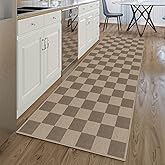 Rugalia Easy Jute Checkered Runner Rug, 2.6x8 Brown Modern Washable Rugs Runner for Hallway Non-Slip Kitchen Runner Rug, Geometric Checkerboard Indoor Outdoor Carpet for Porch Laundry Entryway