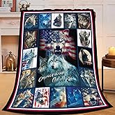 Wolf Throw Blanket American Flag Wolf Stuff Gifts for Kids Girls Boys Adults Women Men Soft Cozy Warm Plush Fluffy Fuzzy Fleece Blanket Decor 40''X50''