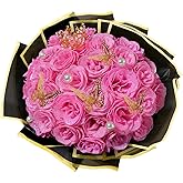 Pink Glitter Roses Bouquet, 24 Pcs Shiny Glitter Flowers Bouquet, Everlasting Artificial Roses Bouquet for Mothers Day, Birthday, Anniversary, Wedding, Engagement, Christmas