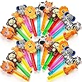 Winrayk Safari Party Favors, 24Pcs Jungle Animals Mini Bubble Wands for Kids Bubbles Bulk with Detachable Topper (6 Styles & Colors), Birthday Goodie Bag Stuffer Classroom Prizes Wild One Party Favors