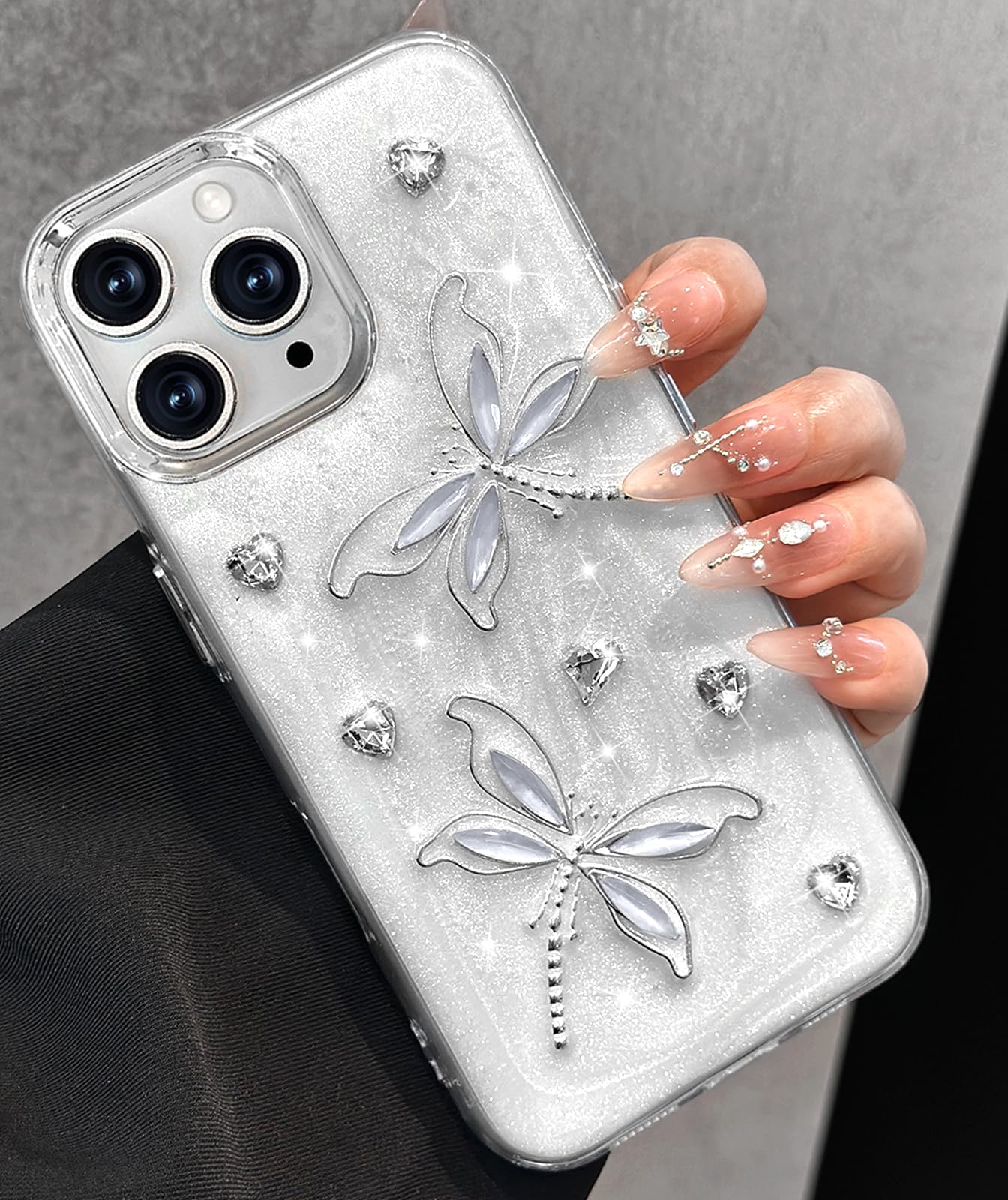 Toycamp for iPhone 11 Pro Max Case Cute - Women Girly Girls Glitter Phone Cover 11 ProMax Kawaii Sparkle Bling Shine Aesthetic Pretty Unique Wave Design Funda for Apple 11 Pro Max, Gragonfly