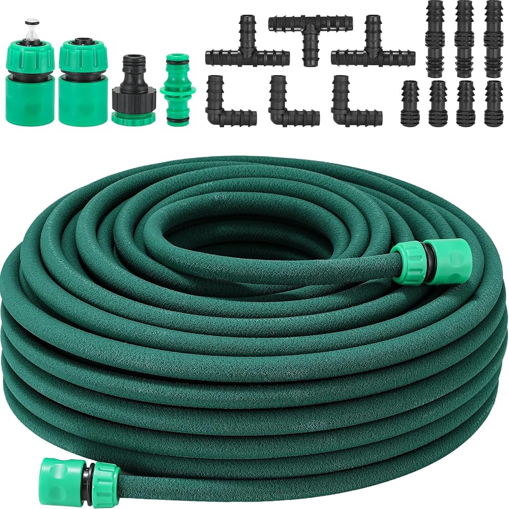 TLGREEN 50M Soaker Hose Set Drip Irrigation Leaky Pipe 1/2" 16.8mm
