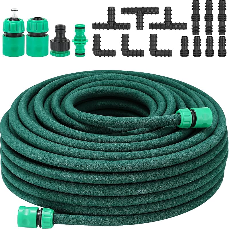 TLGREEN 50M Soaker Hose Set Drip Irrigation Leaky Pipe 1/2" 16.8mm