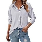 PRETTYGARDEN Womens Button Down Shirts Striped Long Sleeve Casual Collared Office Business Work Blouses Tops Spring Clothes