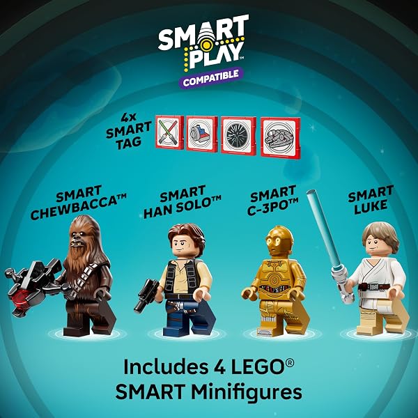 LEGO STAR WARS SMART PLAY: MILLENNIUM FALCON STARSHIP BUILDING TOY FOR KIDS – COMPATIBLE SET WITH 4 SMART TAGS AND 4 MINIFIGURES – GIFT FOR BOYS, GIRLS AND FANS AGES 9+ – 75426
