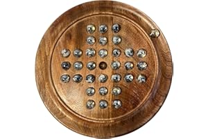 22cm Diameter wooden SOLITAIRE BOARD GAME with CLEAR POLAR SWIRL GLASS MARBLES | classic wooden solitaire game | strategy boa