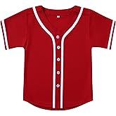 PRIMITAS Youth Button Down Plain Baseball Jersey, Blank Softball Team Uniform, Hip Hop Hipster Short Sleeve Active Shirts