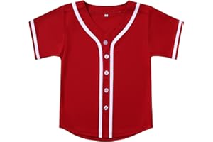 PRIMITAS Youth Button Down Plain Baseball Jersey, Blank Softball Team Uniform, Hip Hop Hipster Short Sleeve Active Shirts