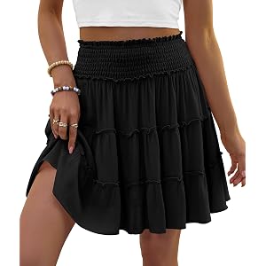 Summer Skirts for Women High Waist Ruffle Skorts Mini Skirt with Shorts | Built-in shorts, with a flowy tiered design for cas