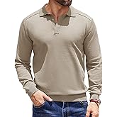 COOFANDY Mens Sweaters and Pullovers Long Sleeve Golf Shirt Collar Sweater Business Casual Khaki