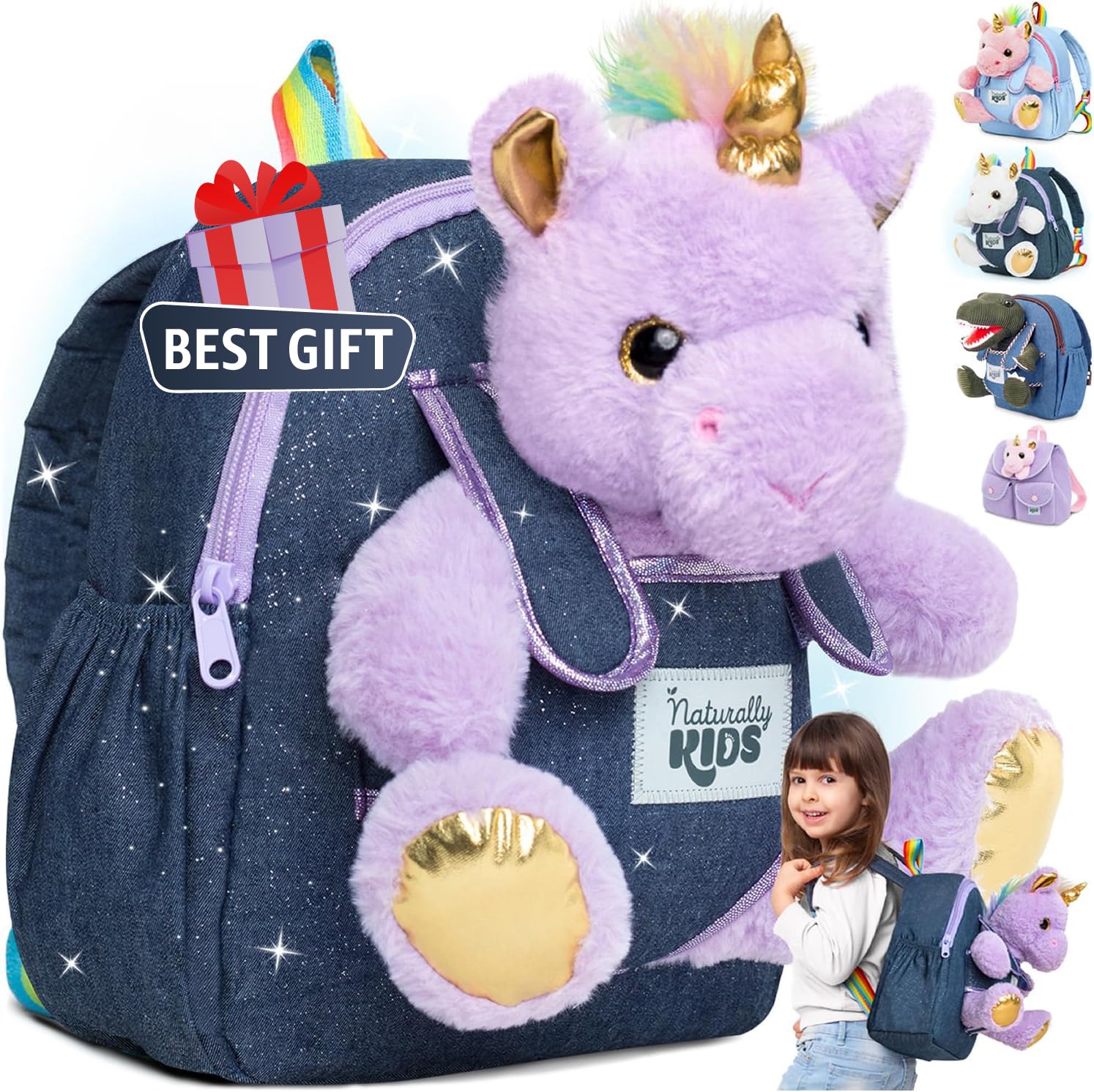 Naturally KIDS Purple Backpack, Unicorn Gifts for Girls, Unicorn Toys for 3 Year old Girls