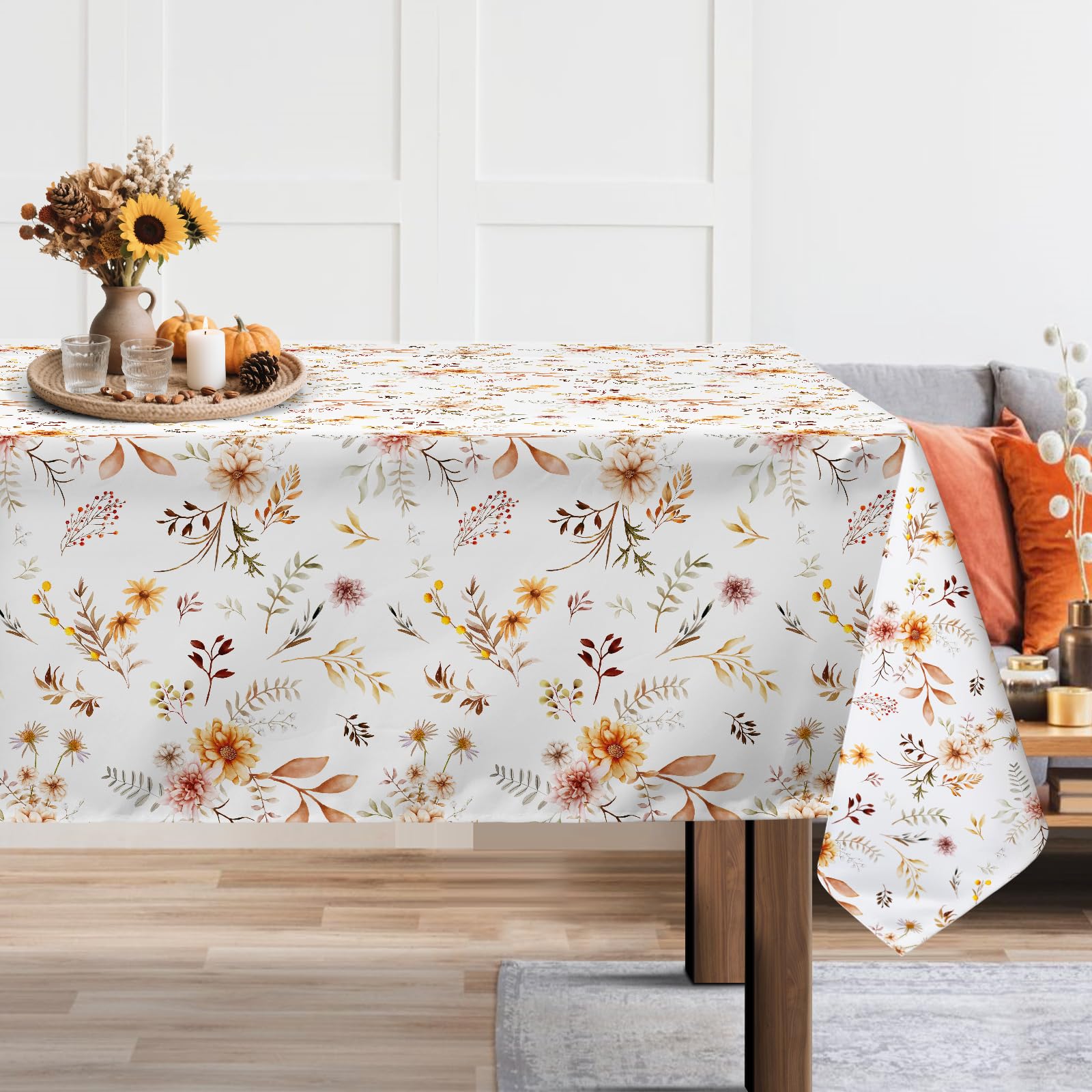 Arquiel Fall Leaf Tablecloth Waterproof, Autumn Floral Table Cloth Rectangle Stain Resistant, Washable Table Cover for Thanksgiving Kitchen Dining Party Decoration (152 * 213cm)